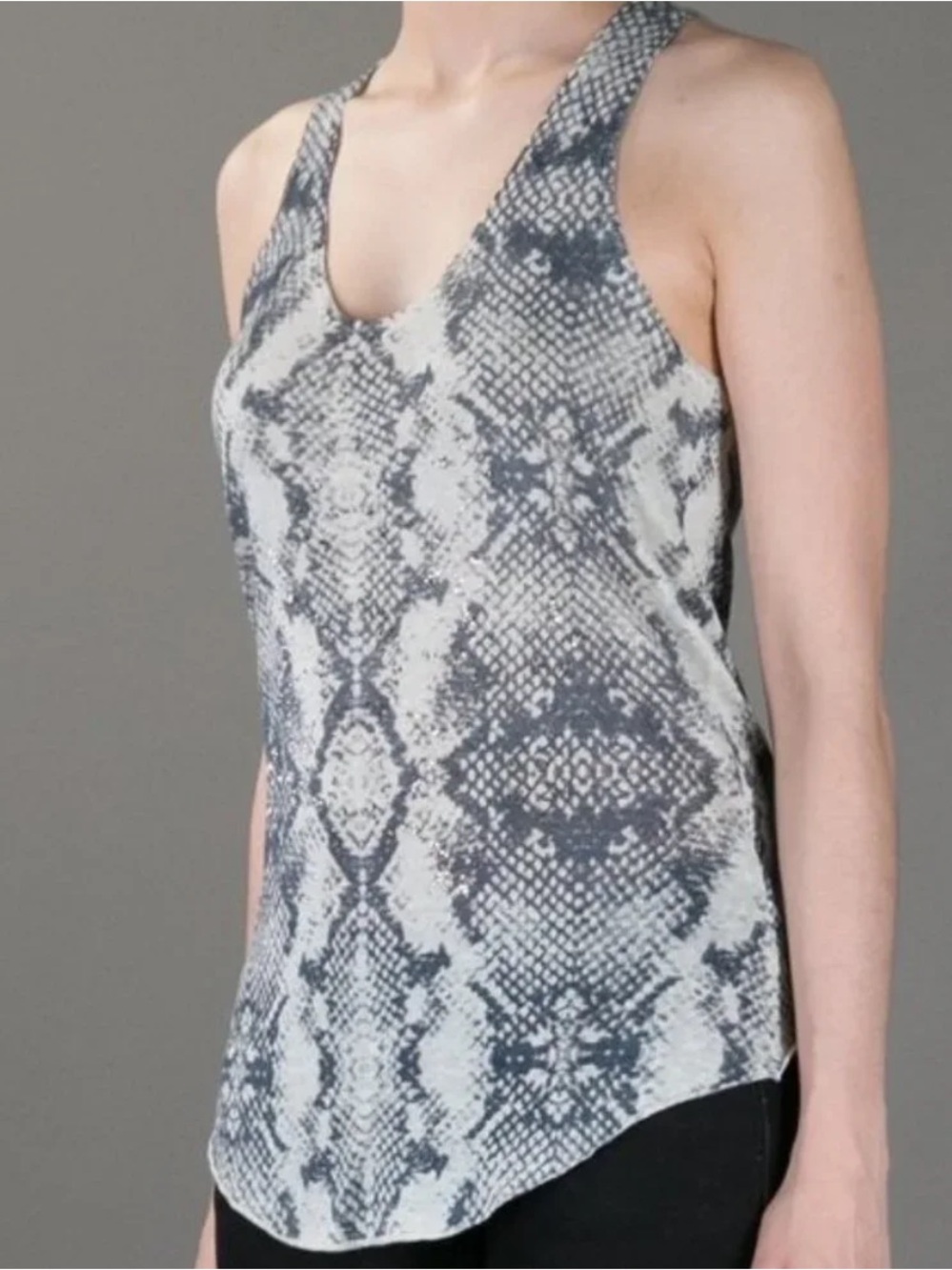 Zadig & Voltaire Gray Snake-Print Cashmere Top